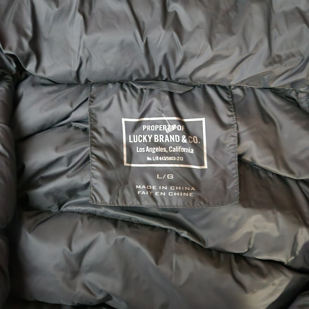 Large 40" Charcoal Gray DOWN FOWL Filled Puffer Jacket w/ Hood Packable Lucky - Picture 8 of 10